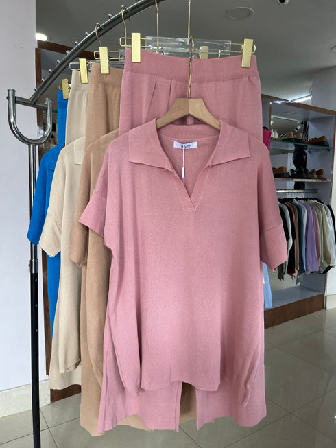 Pollo Collar Short Sleeves Pullover With Trousers Co-Ord Sets